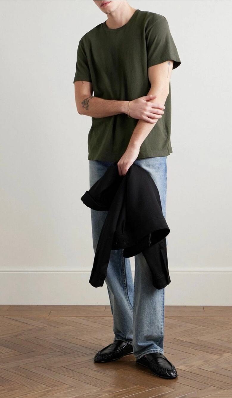Nili Lotan Bradley Tee Olive Green 100% Cotton size Large